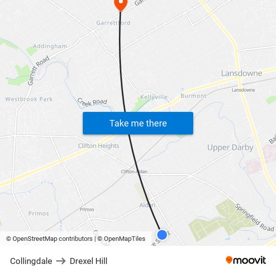 Collingdale to Drexel Hill map