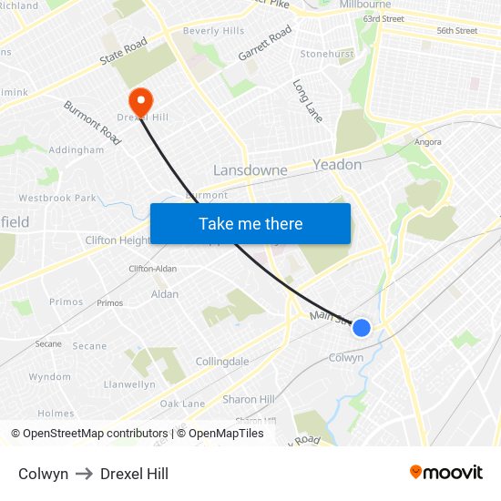 Colwyn to Drexel Hill map