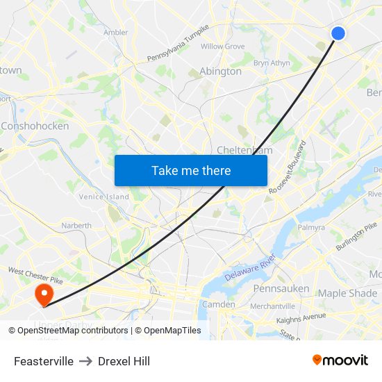 Feasterville to Drexel Hill map