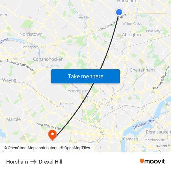 Horsham to Drexel Hill map