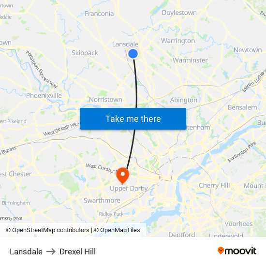 Lansdale to Drexel Hill map