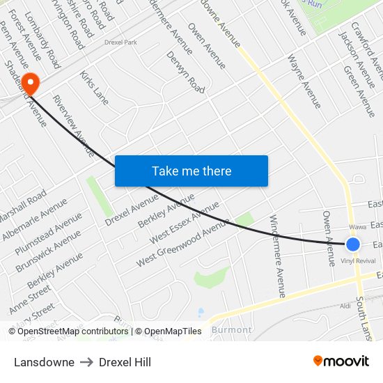 Lansdowne to Drexel Hill map