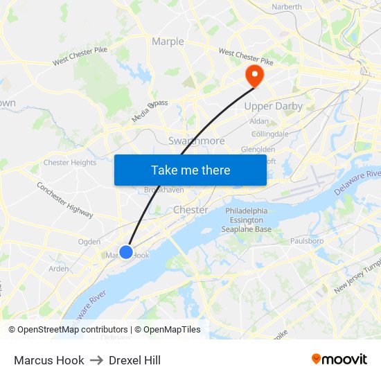 Marcus Hook to Drexel Hill map