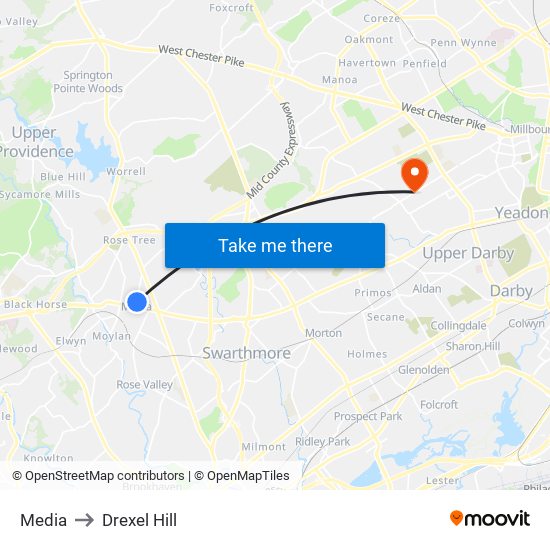 Media to Drexel Hill map