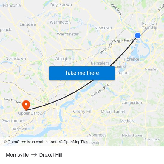 Morrisville to Drexel Hill map