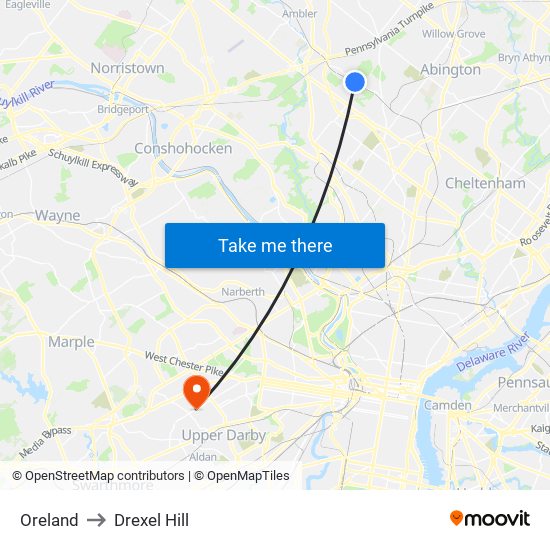 Oreland to Drexel Hill map