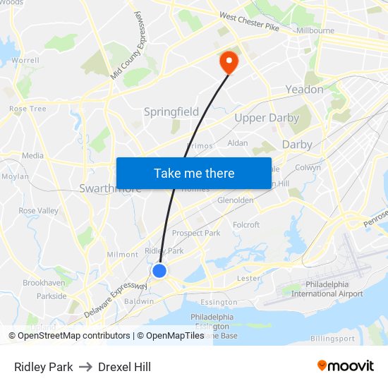 Ridley Park to Drexel Hill map