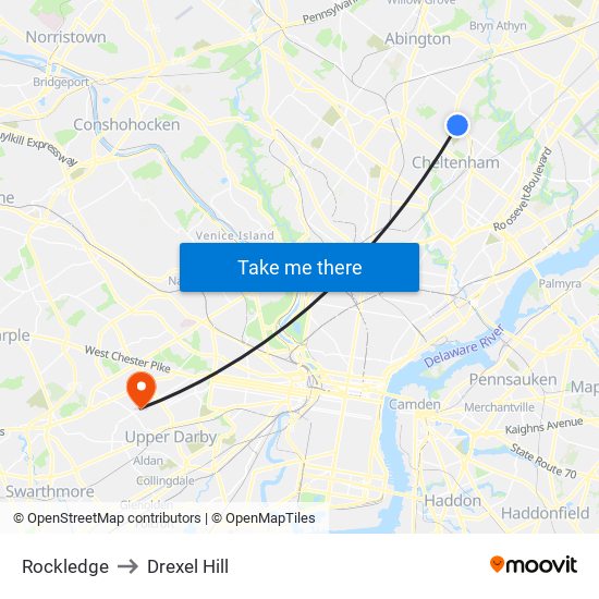 Rockledge to Drexel Hill map