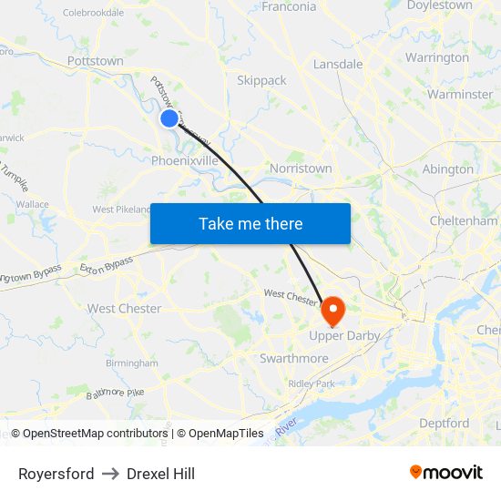 Royersford to Drexel Hill map