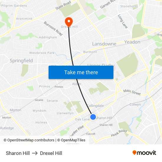 Sharon Hill to Drexel Hill map