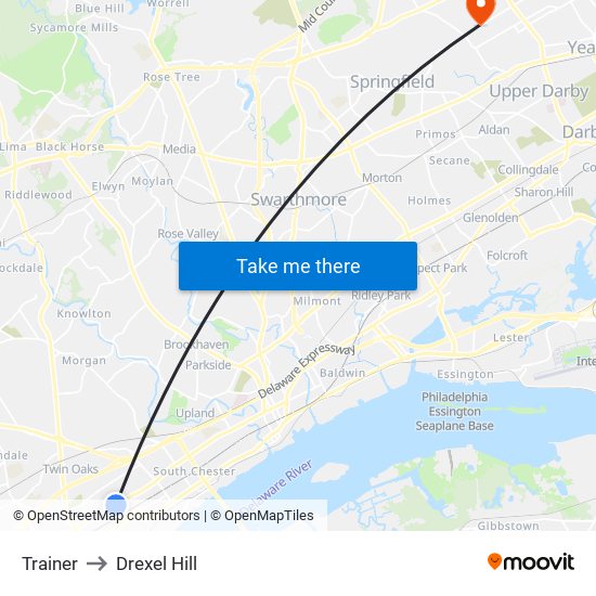 Trainer to Drexel Hill map