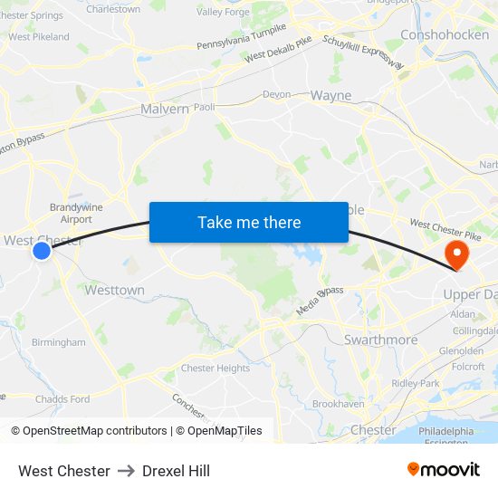 West Chester to Drexel Hill map