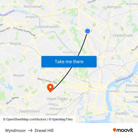 Wyndmoor to Drexel Hill map