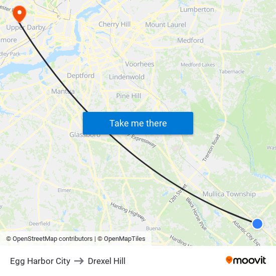 Egg Harbor City to Drexel Hill map