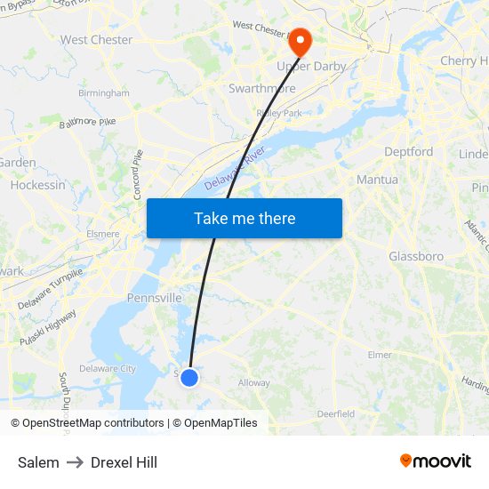 Salem to Drexel Hill map