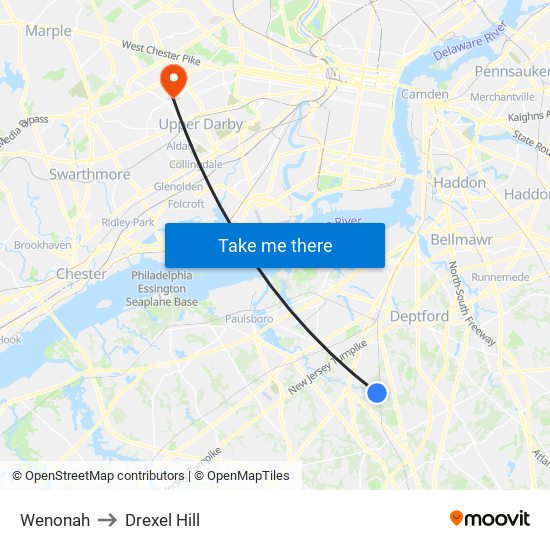 Wenonah to Drexel Hill map