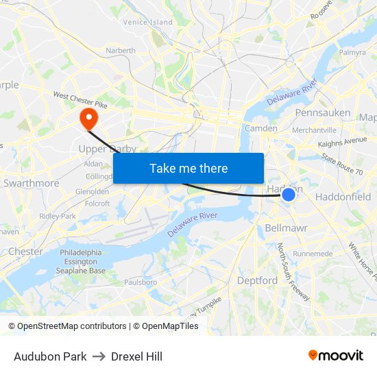 Audubon Park to Drexel Hill map