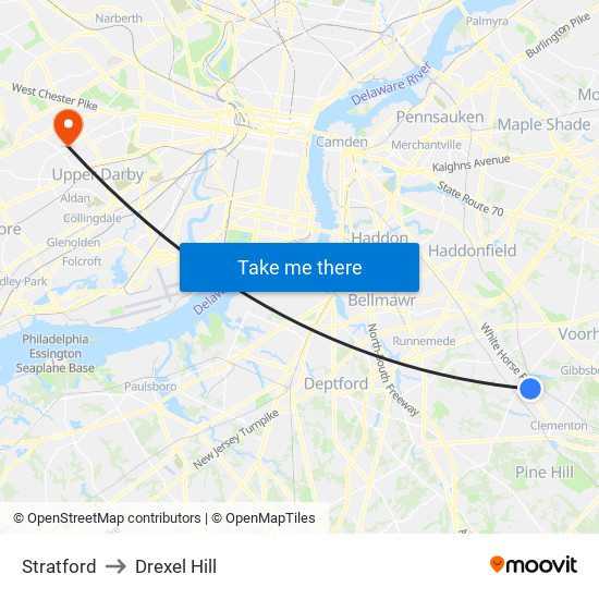 Stratford to Drexel Hill map