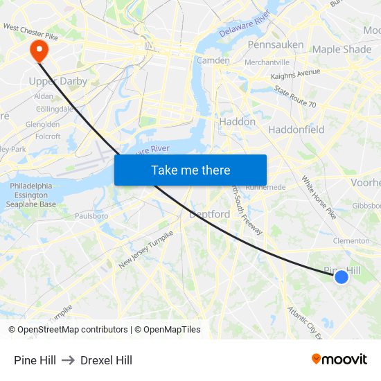 Pine Hill to Drexel Hill map