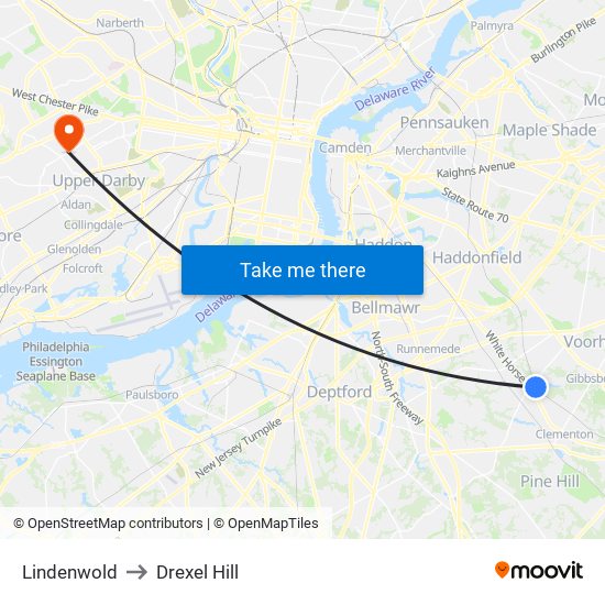 Lindenwold to Drexel Hill map