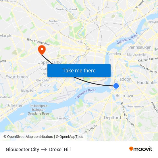Gloucester City to Drexel Hill map