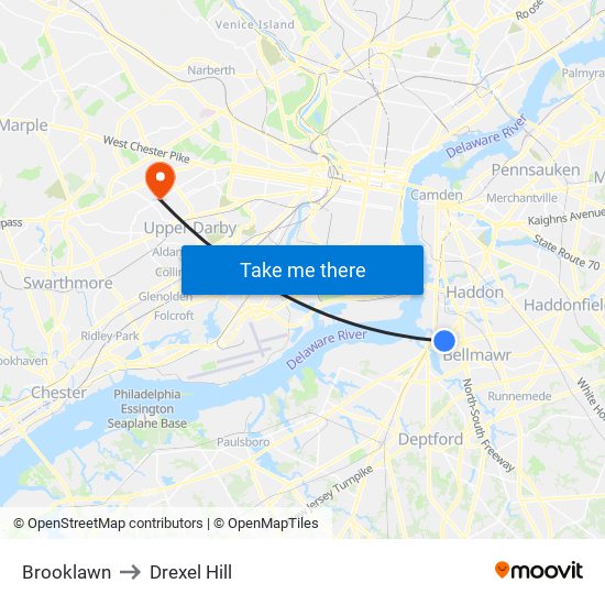 Brooklawn to Drexel Hill map