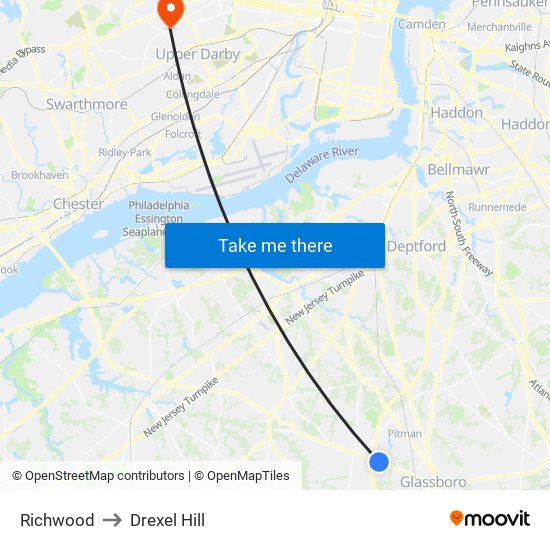 Richwood to Drexel Hill map