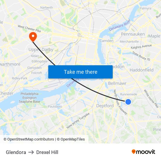 Glendora to Drexel Hill map