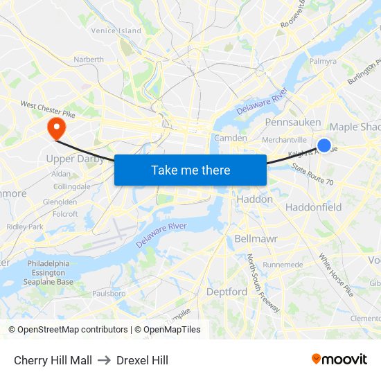 Cherry Hill Mall to Drexel Hill map