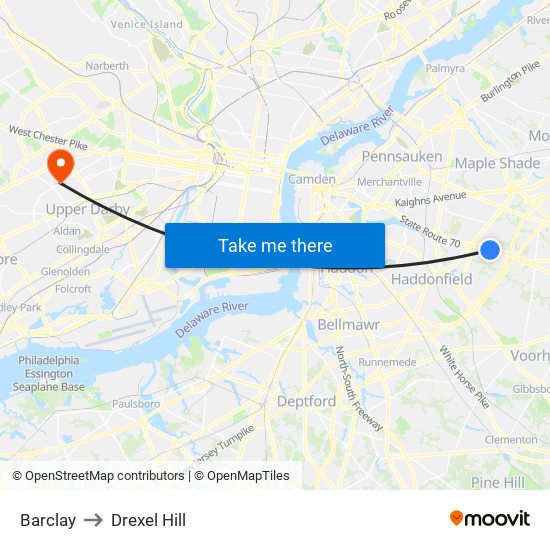 Barclay to Drexel Hill map