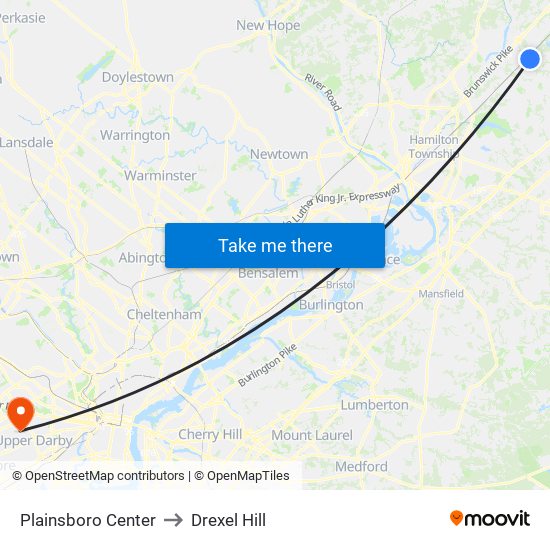 Plainsboro Center to Drexel Hill map