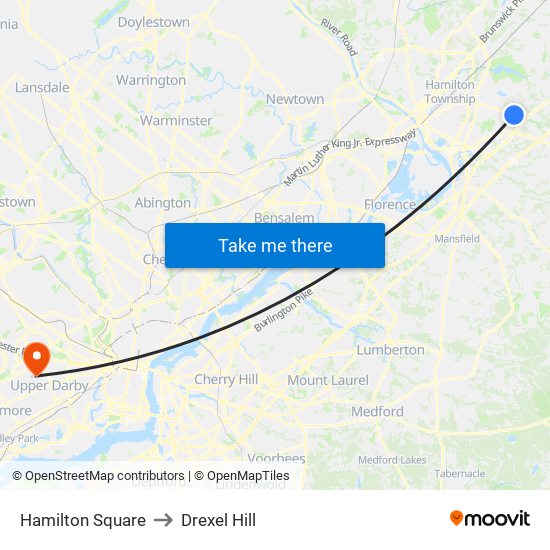 Hamilton Square to Drexel Hill map