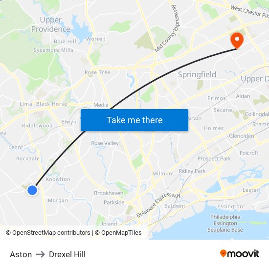 Aston to Drexel Hill map
