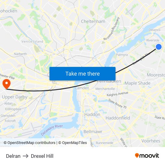 Delran to Drexel Hill map