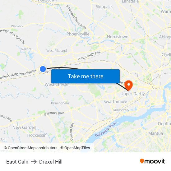 East Caln to Drexel Hill map