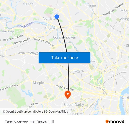 East Norriton to Drexel Hill map
