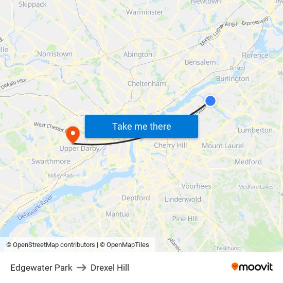 Edgewater Park to Drexel Hill map
