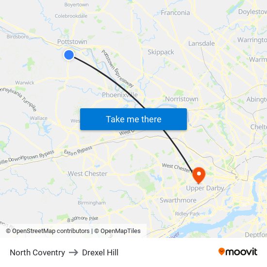 North Coventry to Drexel Hill map