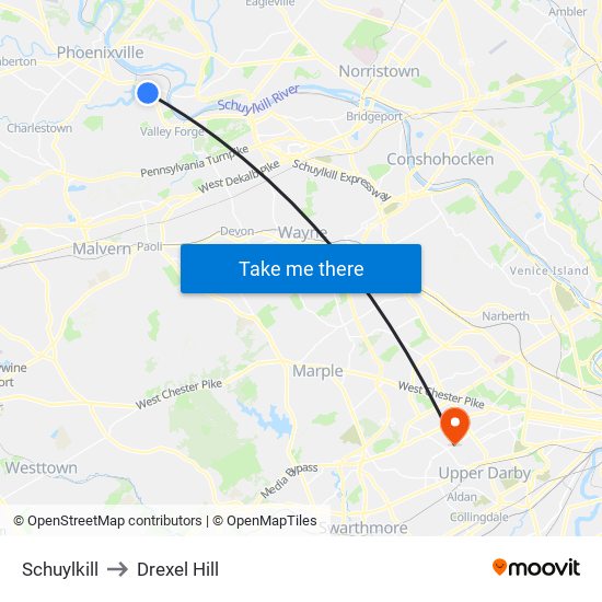 Schuylkill to Drexel Hill map