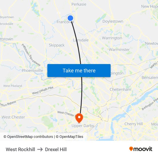 West Rockhill to Drexel Hill map