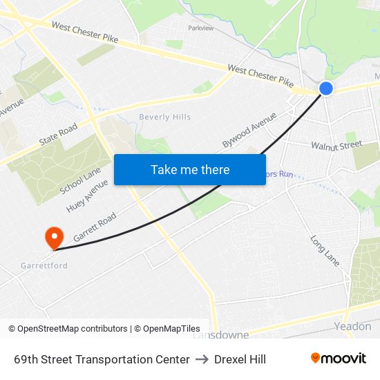 69th Street Transportation Center to Drexel Hill map