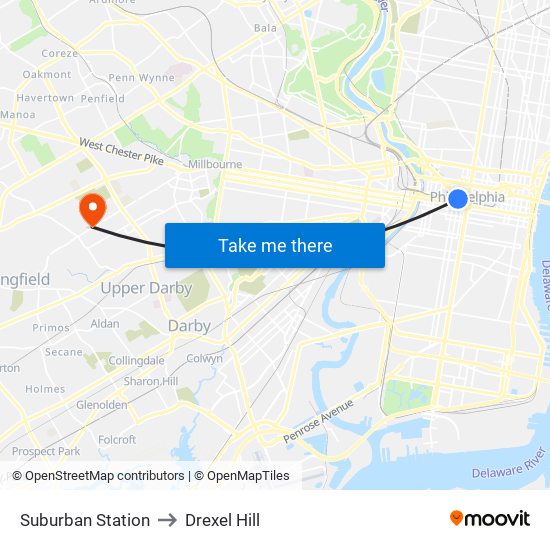 Suburban Station to Drexel Hill map