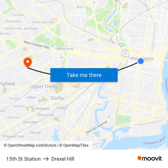 15th St Station to Drexel Hill map