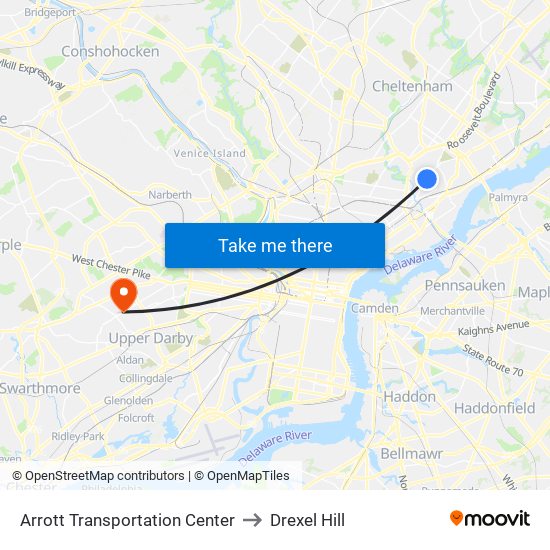 Arrott Transportation Center to Drexel Hill map