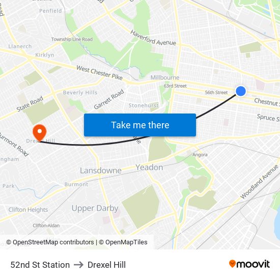 52nd St Station to Drexel Hill map