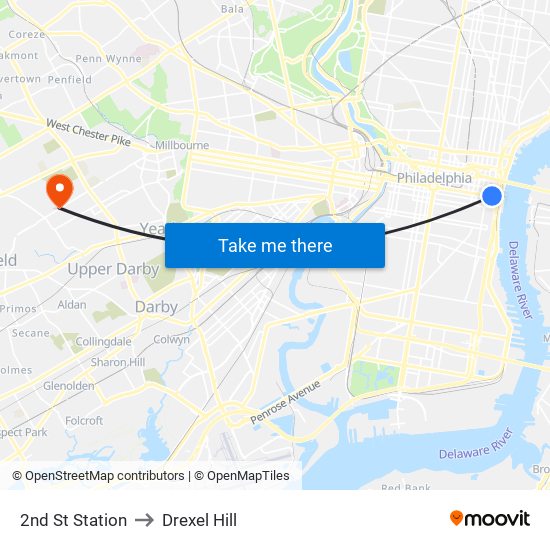 2nd St Station to Drexel Hill map