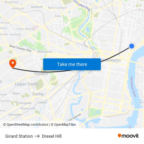 Girard Station to Drexel Hill map