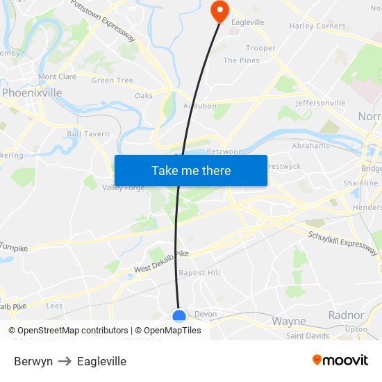 Berwyn to Eagleville map