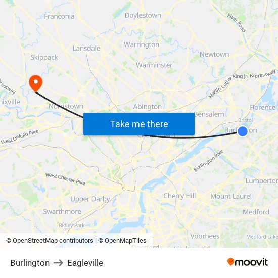 Burlington to Eagleville map