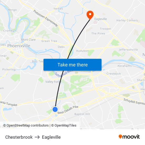 Chesterbrook to Eagleville map